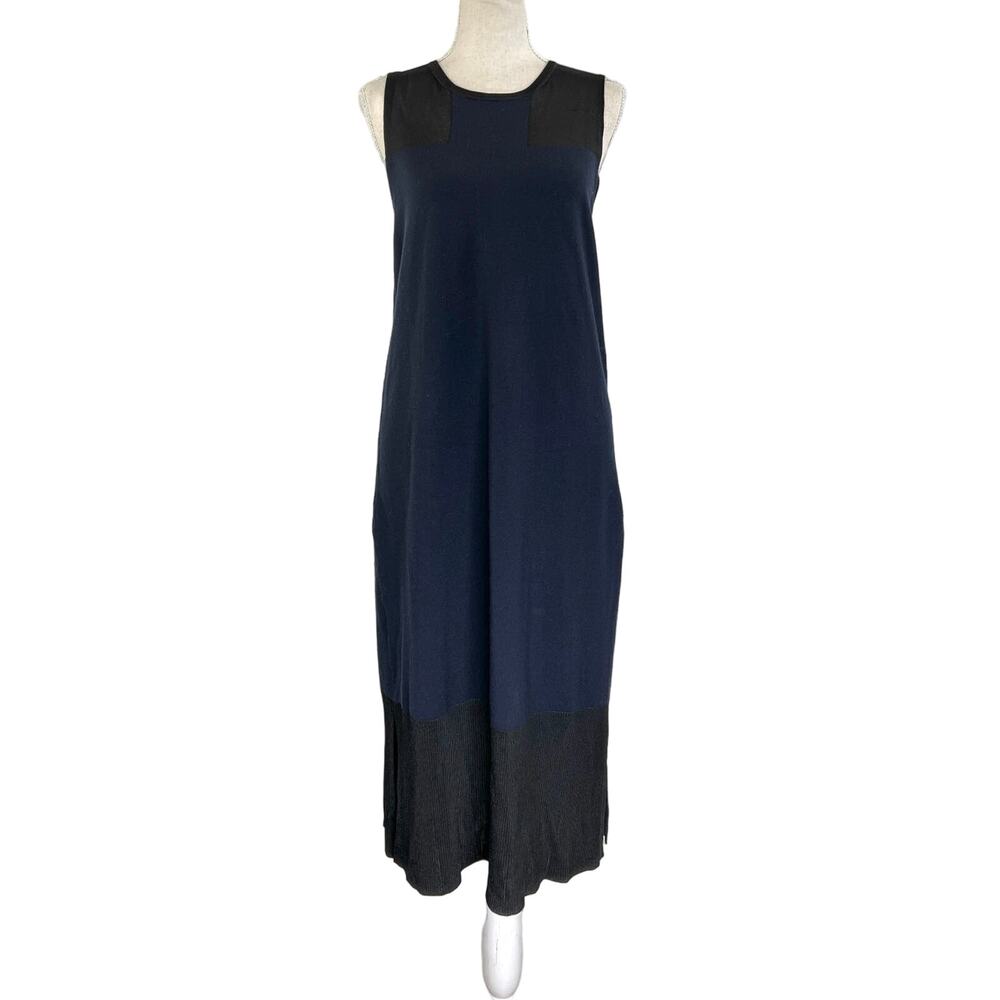 Rag & Bone Sleeveless Wool Dress Mesh Panels Midi Navy Ocean Academia